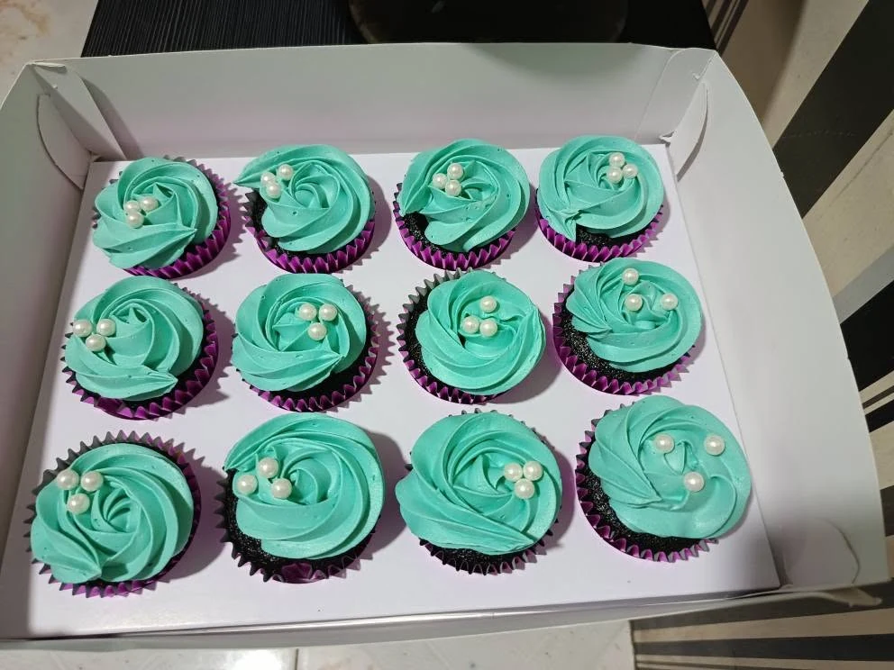 Teal Rosette Cupcakes