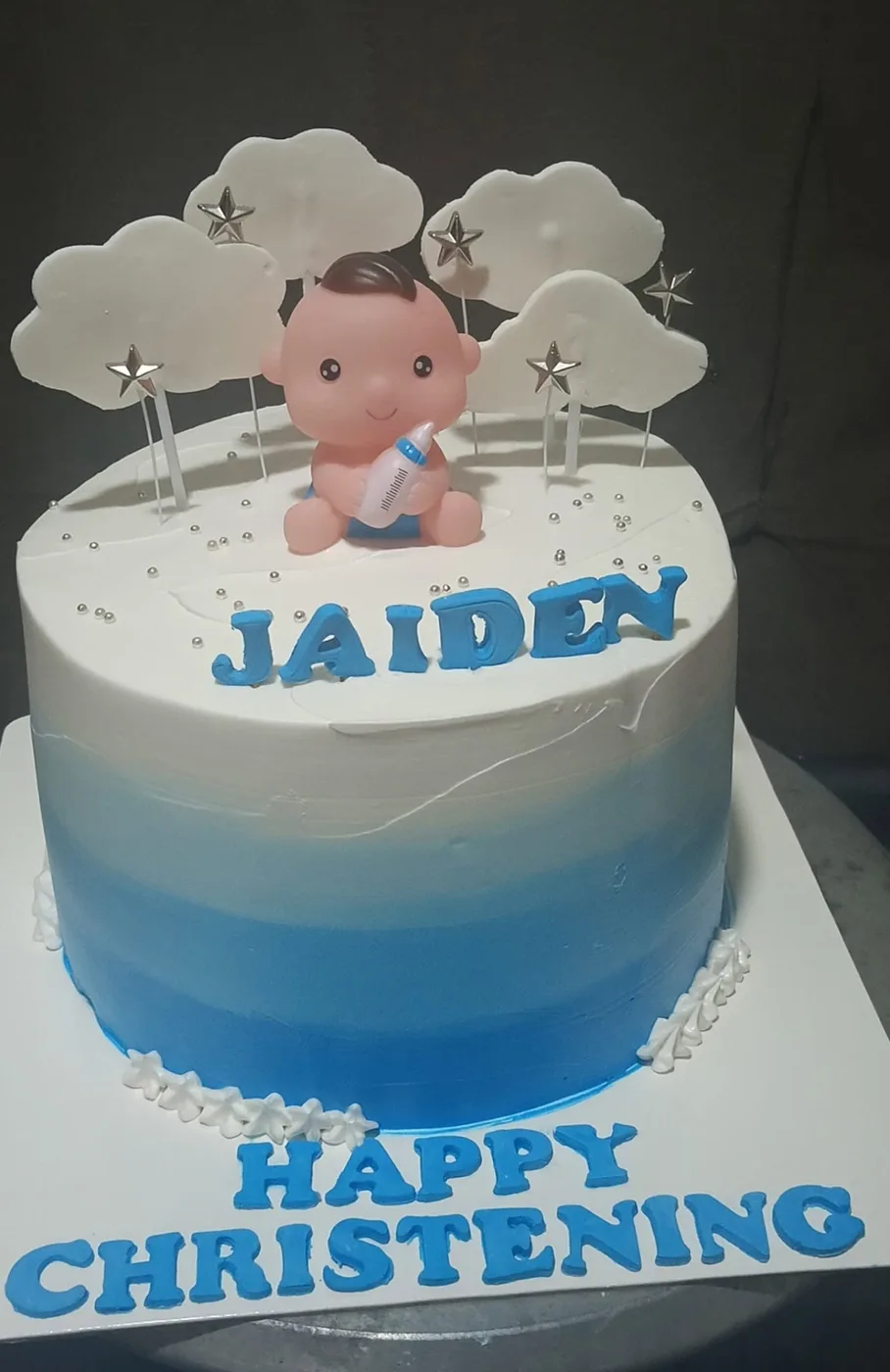 Blue Ombré Christening Cake